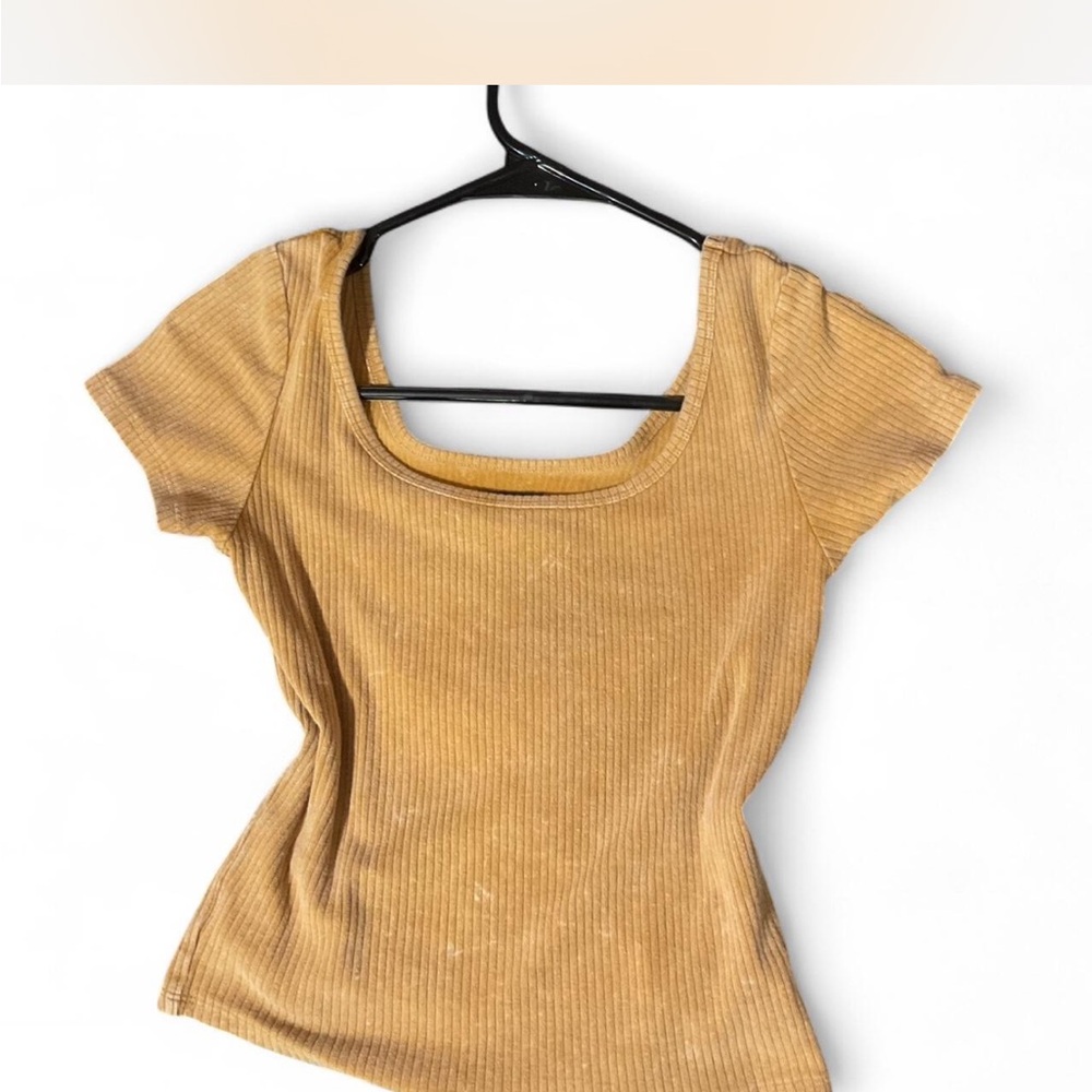 Wild Fable Ribbed Short Sleeve Top in Tan